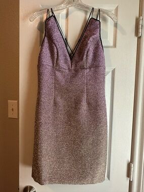 Express Shimmery Lavender V-Neck Mini Dress with Strappy Back
